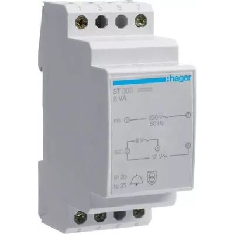 Transformator dzwonkowy Hager ST303 230V na 8V/12V 8VA 2 moduły