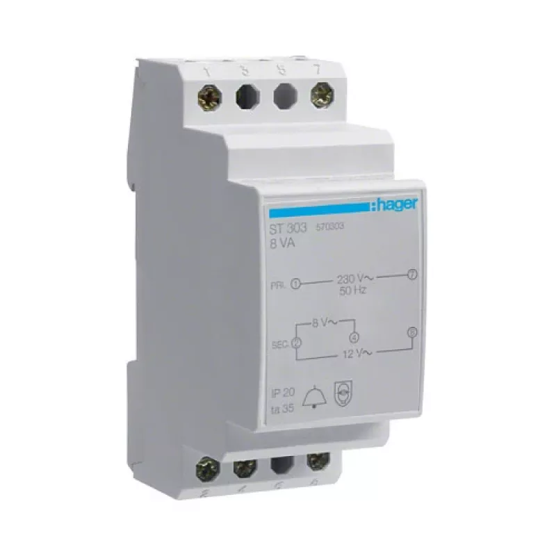 Transformator dzwonkowy Hager ST303 230V na 8V/12V 8VA 2 moduły