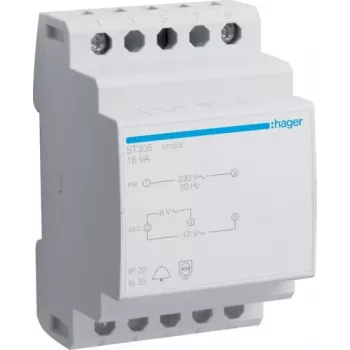 Transformator dzwonkowy HAGER ST305 230V na 8/12V AC 8VA szyna DIN