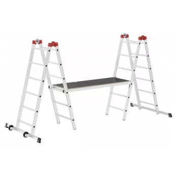 HAILO G60 Aluminiowe rusztowanie, 2x12 szczebli, maks. wysokość robocza 7,0 m, srebrno-czerwone