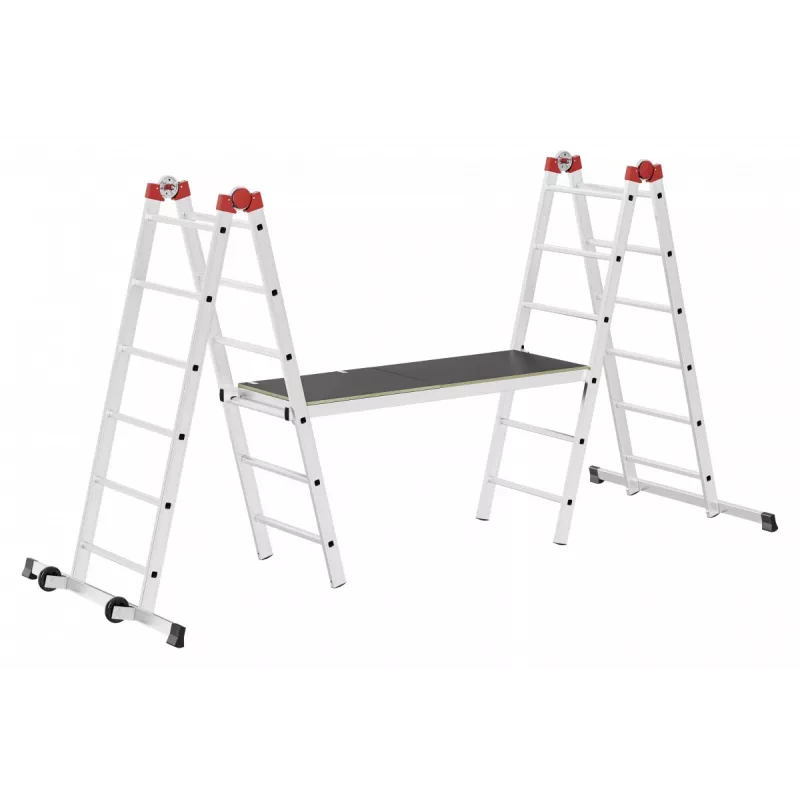 HAILO G60 Aluminiowe rusztowanie, 2x12 szczebli, maks. wysokość robocza 7,0 m, srebrno-czerwone