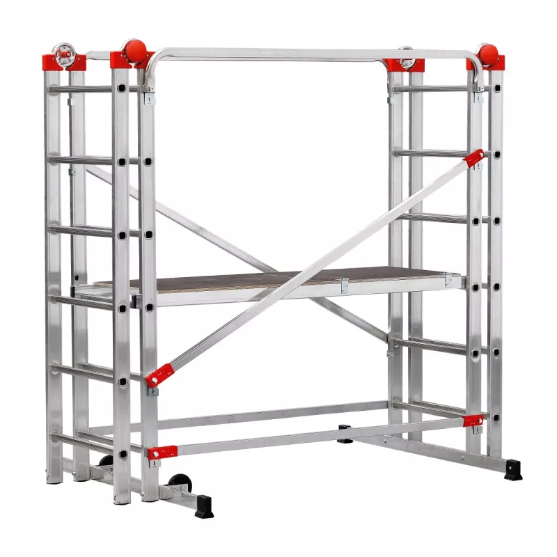 HAILO G60 Aluminiowe rusztowanie, 2x12 szczebli, maks. wysokość robocza 7,0 m, srebrno-czerwone
