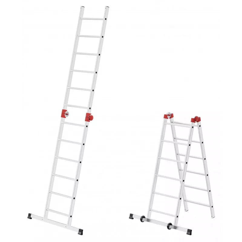 HAILO G60 Aluminiowe rusztowanie, 2x12 szczebli, maks. wysokość robocza 7,0 m, srebrno-czerwone