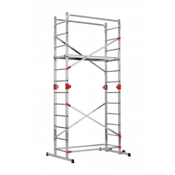 HAILO G60 Aluminiowe rusztowanie, 2x12 szczebli, maks. wysokość robocza 7,0 m, srebrno-czerwone