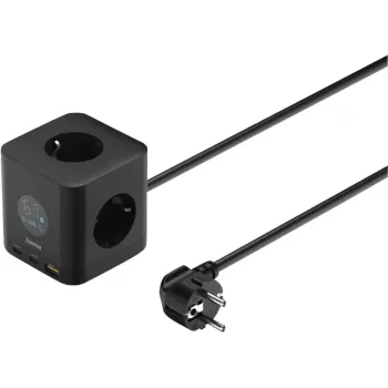 Hama Listwa zasilająca 3-drożna z 2x USB-C, 1x USB-A, 67W, wyświetlacz, 1,4m, czarna (00223196)