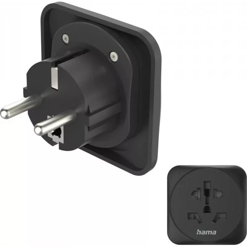 Hama Adapter Podróżny Typ E/F, 3-biegunowy, Uniwersalny, Świat do Europy, Czarny (00137245)