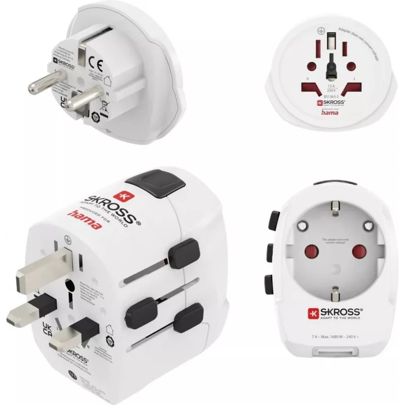 Hama World Travel Pro Light USB uniwersalny zestaw adapterów podróżnych, 3-biegunowy, 2x USB, czarny 00223464
