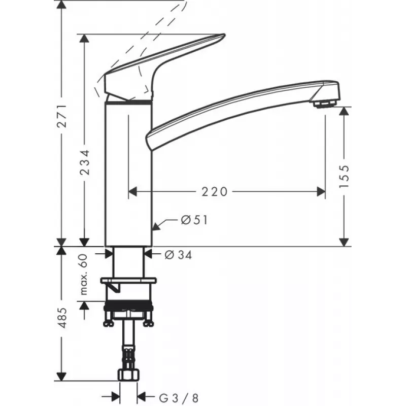 Bateria kuchenna HANSGROHE Logis 160, obrotowa wylewka, chrom