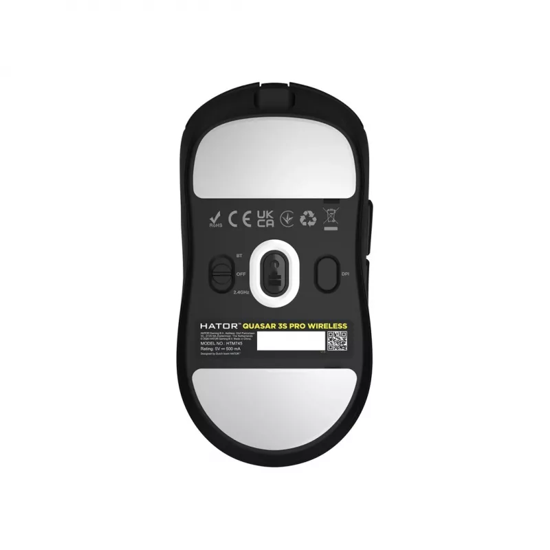 Hator Quasar 3S Pro Bezprzewodowa Mysz Gamingowa, Czarny, 26000 DPI, Optyczna, 2.4 GHz, USB-C, Praworęczna, RGB