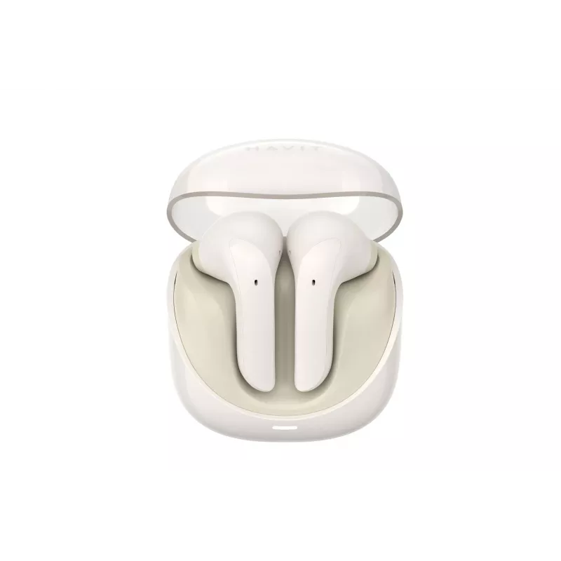 HAVIT TW974 Modern Buds Prawdziwie bezprzewodowe słuchawki douszne stereo z Bluetooth 5.3, przetwornikami 10mm, IPX4, sterowaniem dotykowym, etui ładującym USB-C, 20h łącznego odtwarzania – Beżowe