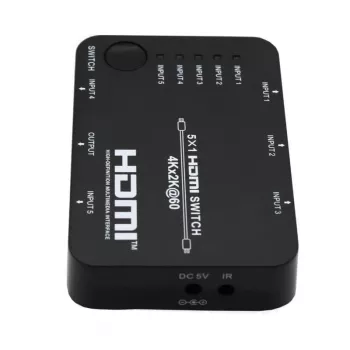 HDCVT HDS-B51 5x1 HDMI 2.0 Przełącznik 4K@60Hz HDR10 Dolby Vision HDCP 2.2 18Gbps z pilotem IR