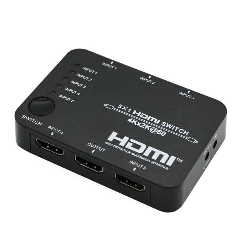 HDCVT HDS-B51 5x1 HDMI 2.0 Przełącznik 4K@60Hz HDR10 Dolby Vision HDCP 2.2 18Gbps z pilotem IR
