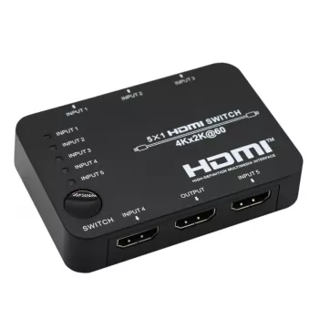 HDCVT HDS-B51 5x1 HDMI 2.0 Przełącznik 4K@60Hz HDR10 Dolby Vision HDCP 2.2 18Gbps z pilotem IR