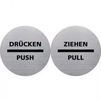 HELIT H6271700 Znak Piktogramowy Push/Drucken, Stal Nierdzewna, Samoprzylepny, 115 mm, Srebrny z Czarnym Nadrukiem