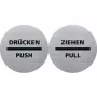 HELIT H6271700 Znak Piktogramowy Push/Drucken, Stal Nierdzewna, Samoprzylepny, 115 mm, Srebrny z Czarnym Nadrukiem
