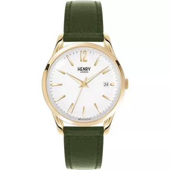 Zegarek unisex HENRY LONDON HL39-S-0098 39mm Różowe Złoto Zielona Skóra