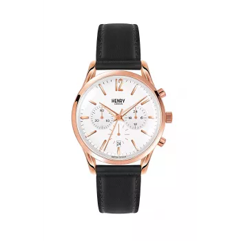 Zegarek damski HENRY LONDON HL39-CS-0036 39mm Koperta ze stali szlachetnej w kolorze różowego złota Zielona tarcza Zielony skórzany pasek