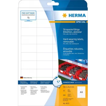 HERMA Special Etykiety Odporne na Warunki Atmosferyczne, Usuwalne, Matowe, Białe, 48,3 x 25,4 mm, 880 Etykiet (20 Arkuszy x 44) 4572