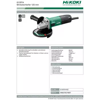 Szlifierka kątowa Hikoki G13STA 1,8 kg