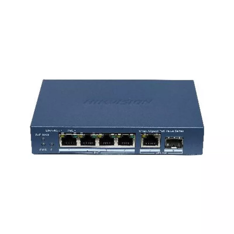 Hikvision DS-3E1506P-EI/M-4P1T1F(O-STD) Niezarządzalny przełącznik z 4 portami PoE+, 1 portem Gigabit RJ45 i 1 portem SFP