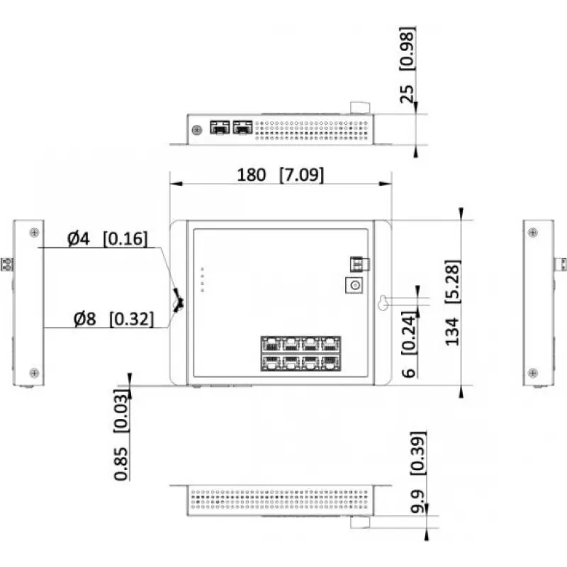 Hikvision DS-3T1510P-SI-FLT(O-STD) 10-Portowy Przemysłowy Inteligentny Zarządzalny Przełącznik PoE+ z 8 Portami Gigabit PoE+ i 2 SFP, Budżet 120W, Szyna DIN, Bez Zasilacza