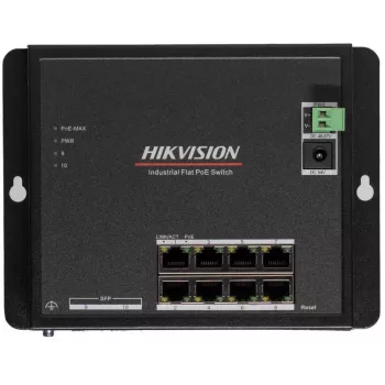 Hikvision DS-3T1510P-SI-FLT(O-STD) 10-Portowy Przemysłowy Inteligentny Zarządzalny Przełącznik PoE+ z 8 Portami Gigabit PoE+ i 2 SFP, Budżet 120W, Szyna DIN, Bez Zasilacza