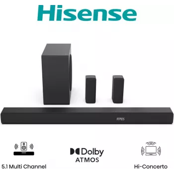 Hisense AX5100Q 5.1.2-kanałowy soundbar 510W Dolby Atmos z bezprzewodowym subwooferem i tylnymi głośnikami 20015174