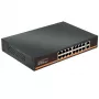 HISMART 18-portowy przełącznik Gigabit PoE+ z 16 portami PoE i 2 portami uplink, budżet 250W, niezarządzalny, metalowy, do montażu w szafie Rack