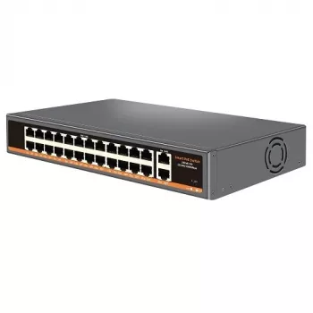 HISMART 24-portowy switch sieciowy PoE+ z 2 portami uplink Gigabit, budżet 300W, do montażu w szafie RACK