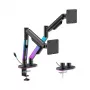 HISMART Podwójny uchwyt monitorowy z ramieniem gazowym do ekranów 17-35 inch z podświetleniem RGB, czarny