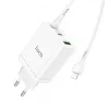 HOCO 35W Dual USB-C + USB-A PD & QC3.0 Ładowarka ścienna z kablem USB-C do Lightning, Biała