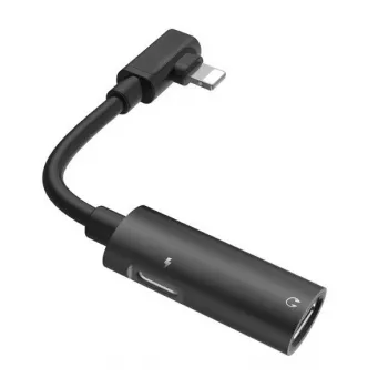 Hoco Dual Lightning Cable Audio Converter Do Słuchawek Lightning + Ładowarki Lightning Czarny