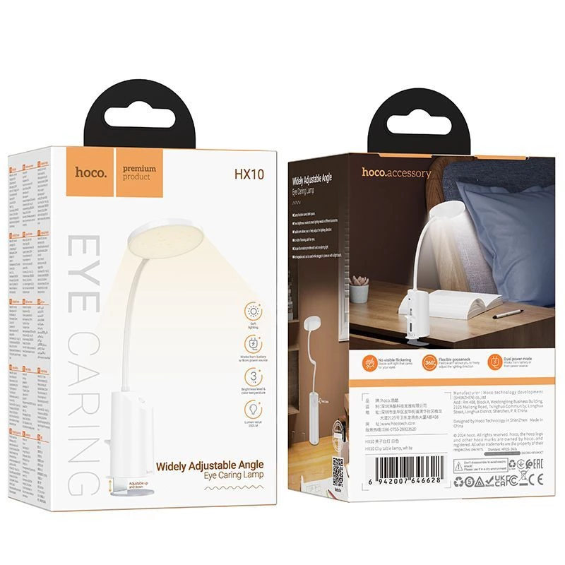 Lampa biurkowa z klipsem Hoco HX10 Biała
