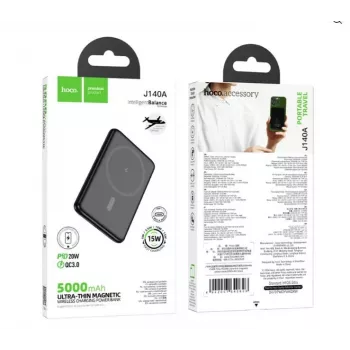 Hoco J140A Tony PD20W Ultra-cienki magnetyczny power bank (5000mAh) Czarny