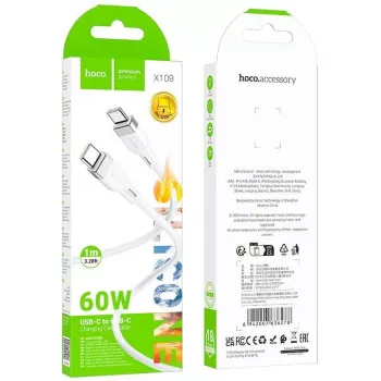 Hoco X109 Energy 60W Silikonowy Kabel Ładowania i Danych USB-C do USB-C 1m Biały