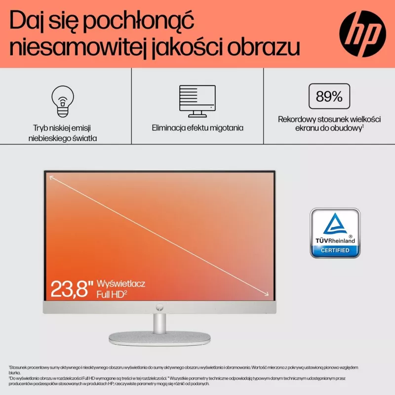 HP 24-cr0312nw AMD Ryzen 5 7520U 23.8 inch Full HD All-in-One PC, 16 GB LPDDR5, 512 GB SSD, Windows 11 Home, Biały