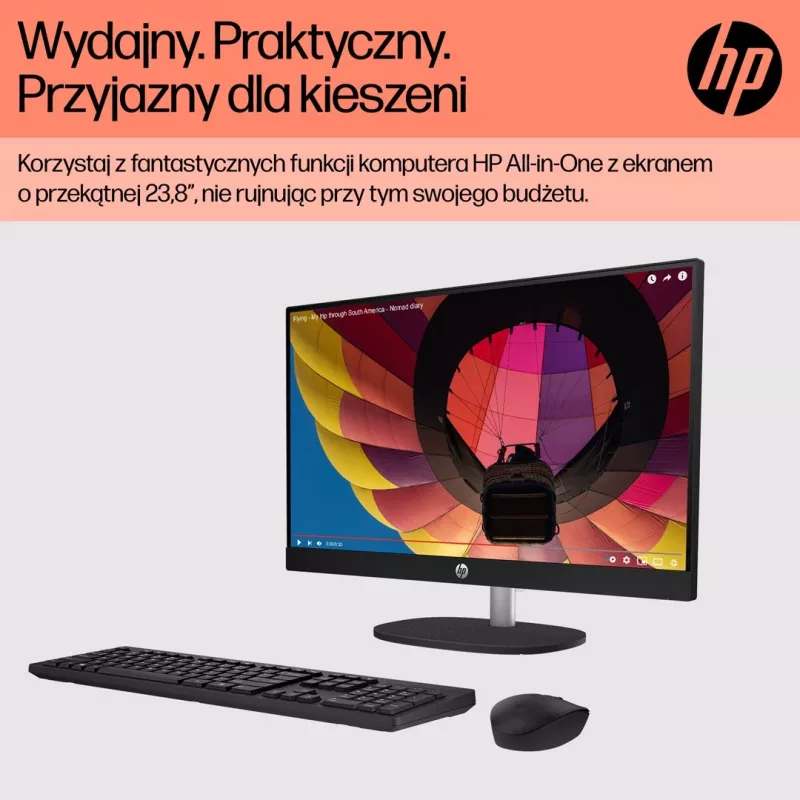 HP 24-cr0312nw AMD Ryzen 5 7520U 23.8 inch Full HD All-in-One PC, 16 GB LPDDR5, 512 GB SSD, Windows 11 Home, Biały