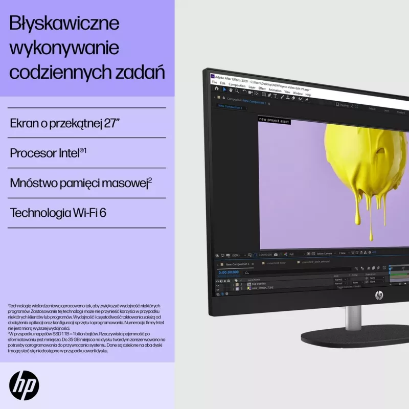 HP 27-cr0224nw Intel Core i5-1335U 27 cali Full HD All-in-One PC, 16 GB DDR4, 512 GB SSD, FreeDOS, Biały