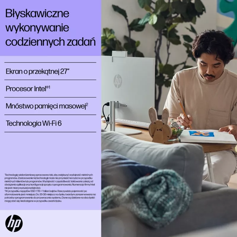 HP 27-cr0224nw Intel Core i5-1335U 27 cali Full HD All-in-One PC, 16 GB DDR4, 512 GB SSD, FreeDOS, Biały