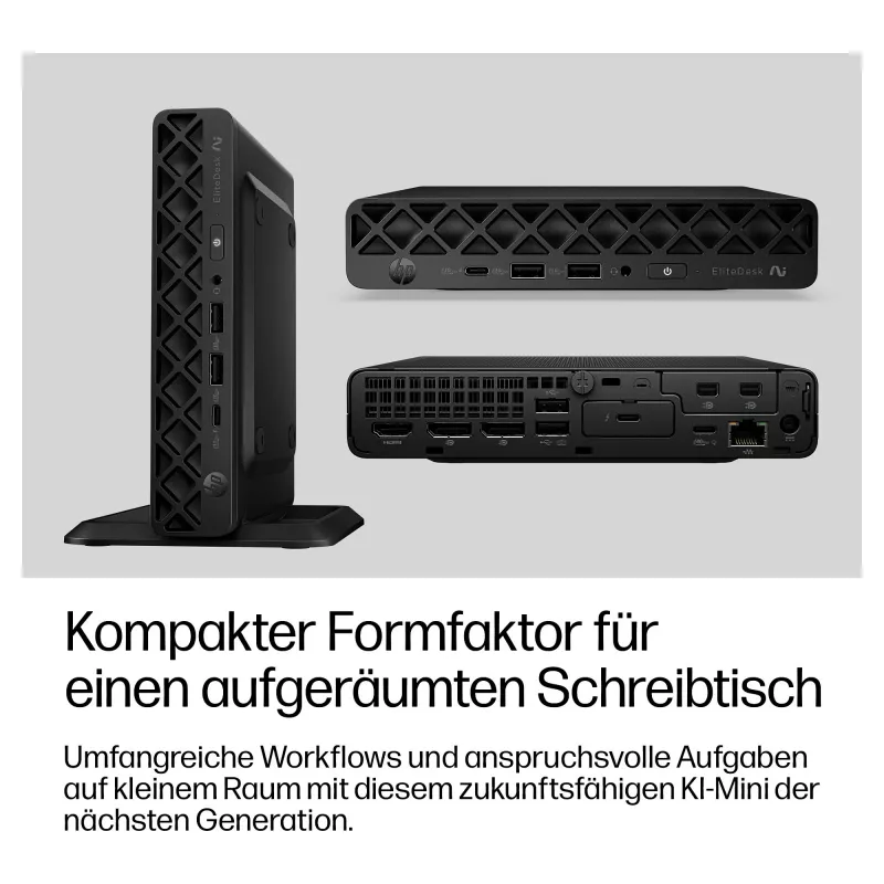 HP EliteDesk 8 Mini G2a Mini PC, AMD Ryzen AI 5 435, 16GB RAM, 512GB SSD, Windows 11 Pro, Czarny