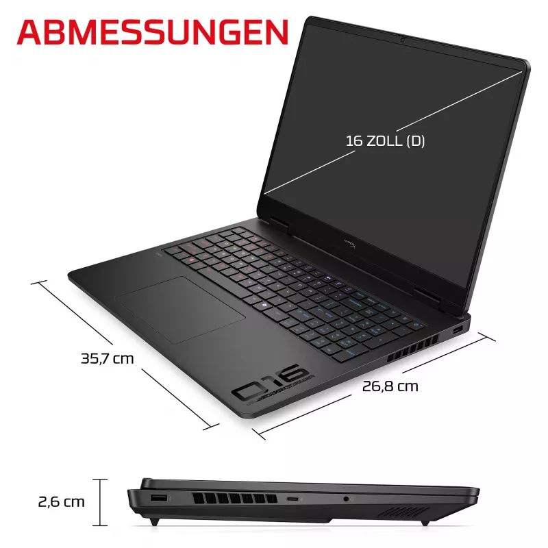 HP HyperX OMEN 16-am2170ng Laptop do gier, 16,1 cala QHD 165Hz, Intel Core i7-14650HX, 16GB RAM, 512GB SSD, GeForce RTX 5070, FreeDOS, klawiatura niemiecka