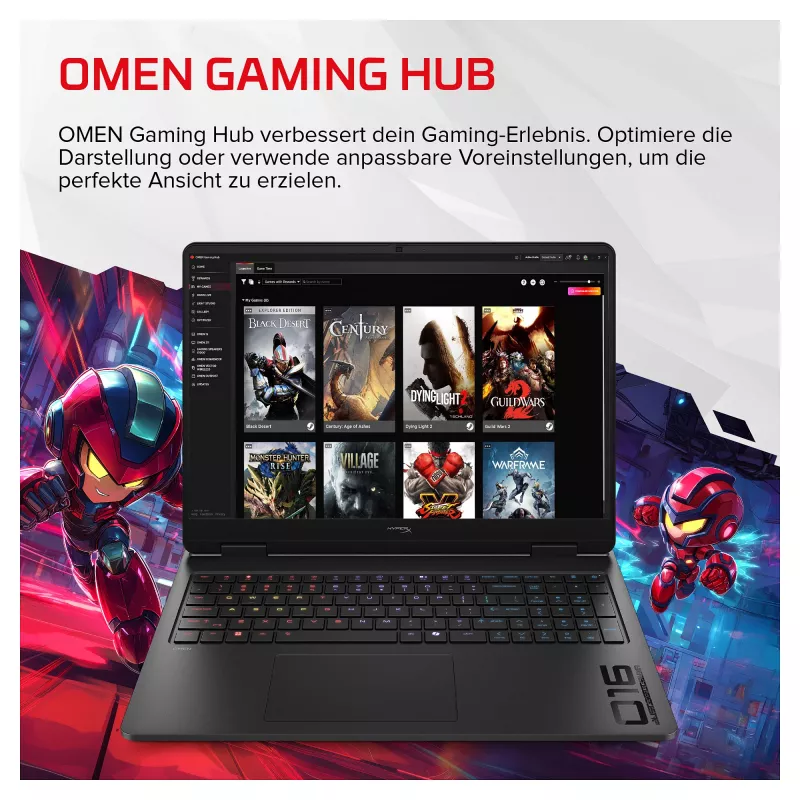 HP HyperX OMEN 16-ap1490ng Laptop do gier, 16,1 inch QHD 165Hz, AMD Ryzen 9 8940HX, 24GB RAM, 512GB SSD, RTX 5070, FreeDOS, klawiatura niemiecka