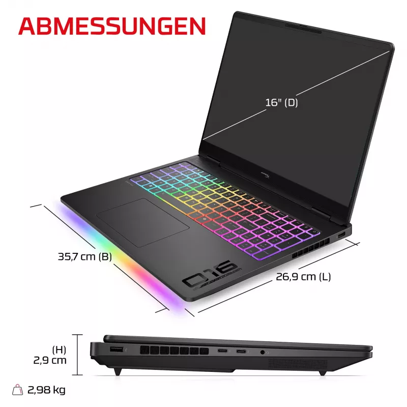 HP OMEN 16-ah1490ng Laptop gamingowy, 16.1 cala QHD 165Hz, Intel Core 9 270HX, 32GB DDR5, 1TB SSD, RTX 5080, Windows 11 Home, Klawiatura niemiecka