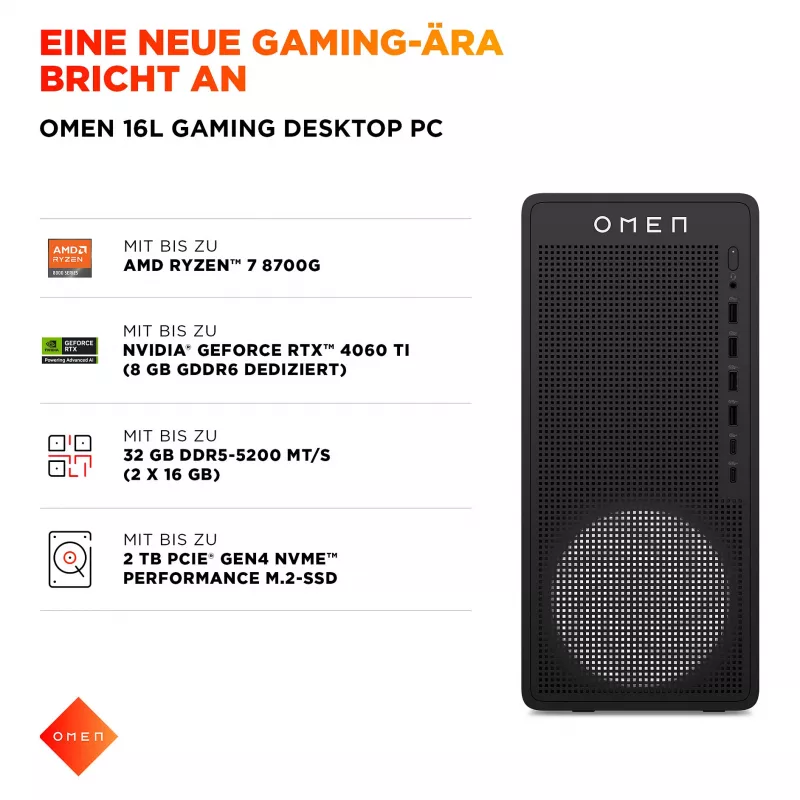 HP OMEN 16L TG03-0473ng Komputer stacjonarny do gier (Ryzen 7 8700F, 16GB DDR5, 1TB SSD, RTX 5060 Ti, bez systemu, Shadow Black)