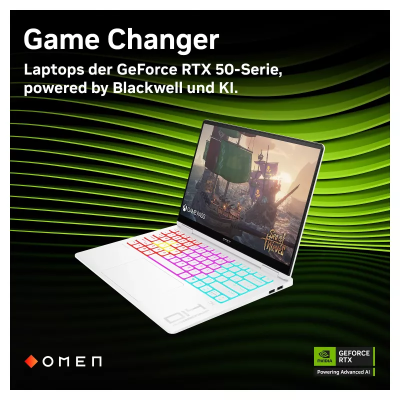 HP OMEN Transcend 14-fb1196ng Laptop do gier, 14 cali 2.8K OLED 120Hz, Intel Core Ultra 9 285H, 32GB RAM, 2TB SSD, RTX 5070, Windows 11 Home, niemiecki QWERTZ, Shadow Black