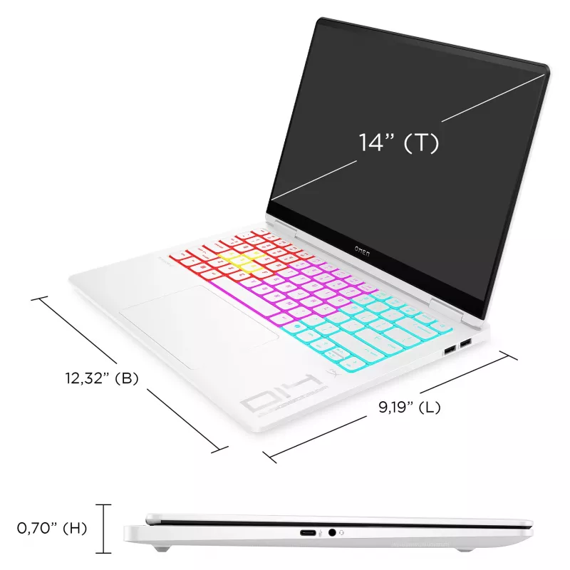 HP OMEN Transcend 14-fb1196ng Laptop do gier, 14 cali 2.8K OLED 120Hz, Intel Core Ultra 9 285H, 32GB RAM, 2TB SSD, RTX 5070, Windows 11 Home, niemiecki QWERTZ, Shadow Black