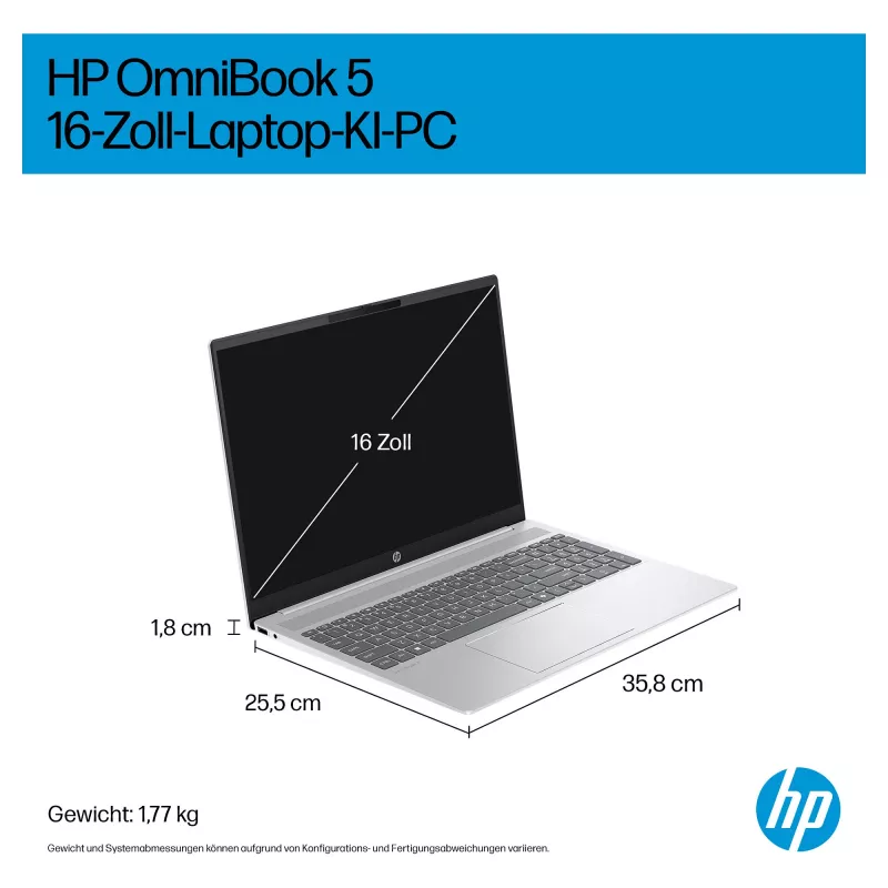 Laptop HP OmniBook 5 AI 16-af1450ngx, 16 cali, Intel Core Ultra 5 225U, 16GB RAM, 512GB SSD, Windows 11 Home
