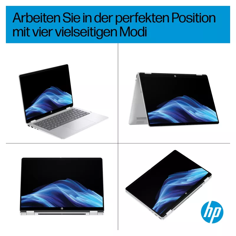 HP OmniBook 5 Flip 14-fp0051ngx 2-in-1 Laptop, 14 inch WUXGA Touch, Intel Core 5 120U, 16GB RAM, 512GB SSD, Windows 11 Home, German Keyboard