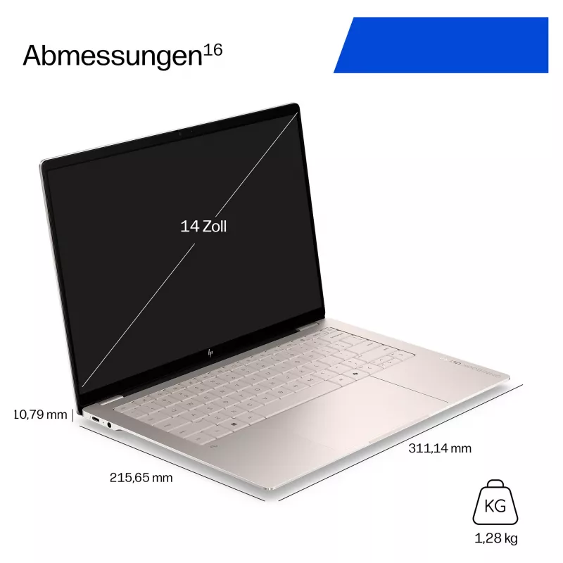 HP OmniBook Ultra 14-kd0471ngx Laptop, Intel Core 7 356H, 32GB RAM, 1TB SSD, 14 calowy ekran dotykowy, Windows 11 Home, niemiecka klawiatura