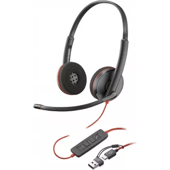 HP Poly Blackwire 3220 Stereo USB-C Przewodowy zestaw słuchawkowy + Adapter USB-C/A, Czarny